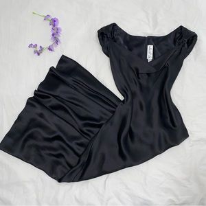 St. John vintage silk black formal ankle length dress with draped neckline.